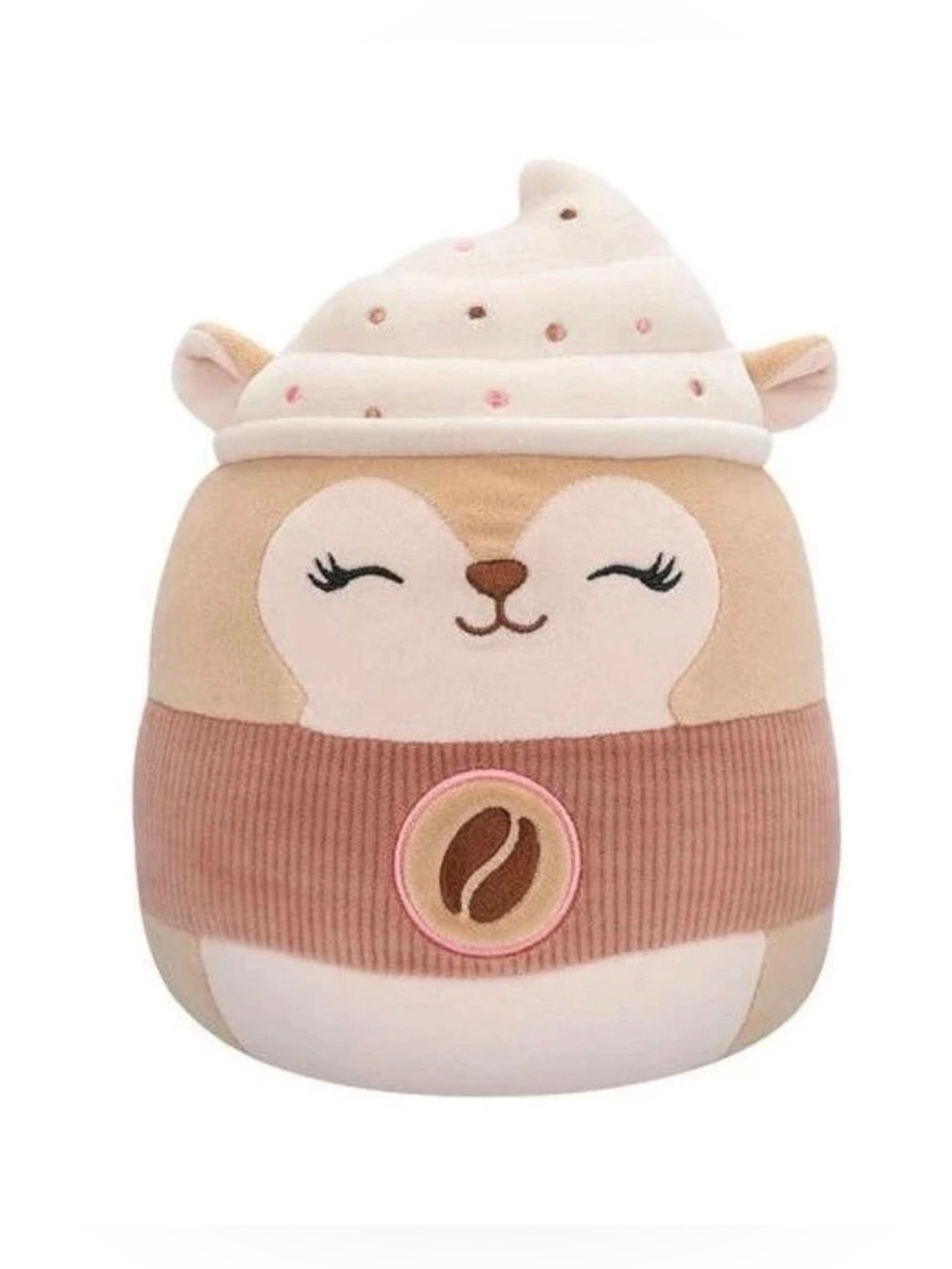 Cute Coffee-Themed Plush Animal Pillow - Pink & Cream
